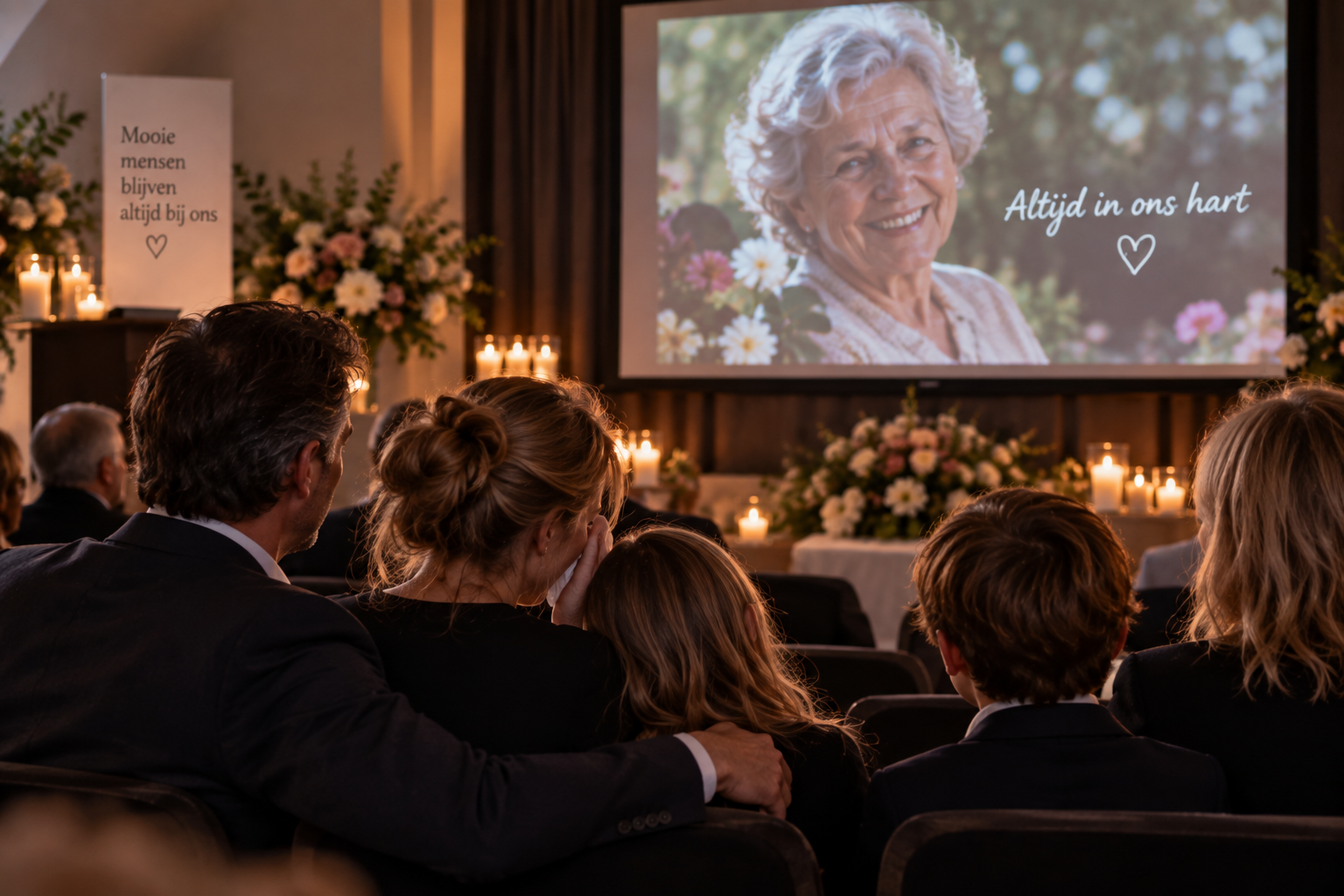 Een afscheidsceremonie waarin een persoonlijke afscheidsvideo wordt afgespeeld voor de aanwezigen